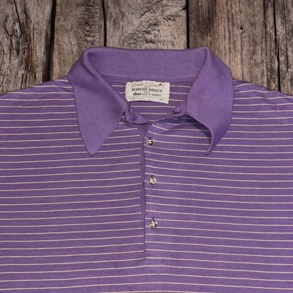 VTG 70s Arnold Palmer Robert Bruce Polo Shirt XL Purple Striped Golf Cotton USA - Picture 2 of 7